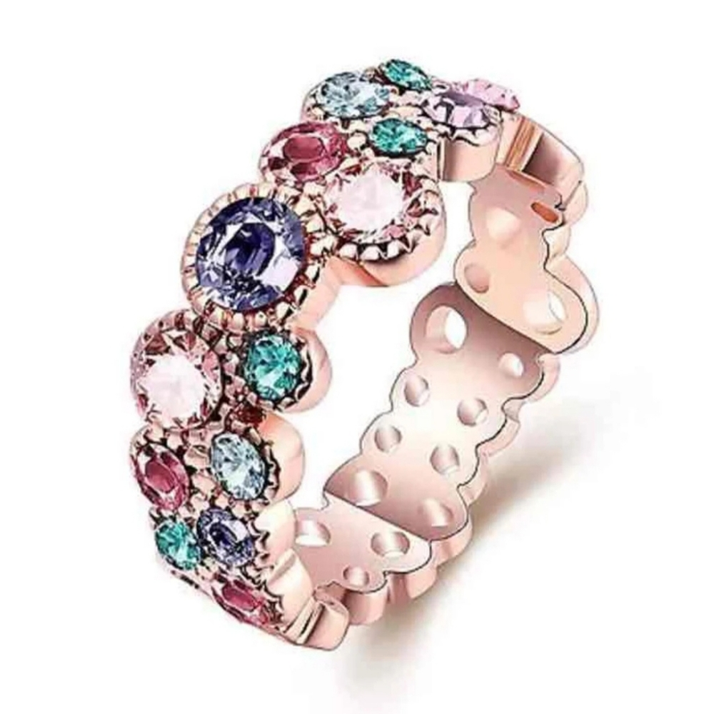 Rose Gold Plated Ring with Multi Colored Gemstones